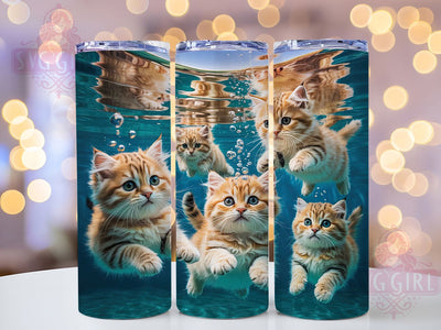 Whimsical Swimming Water Cat Tumbler, Water Cat Wrap, 20Oz Skinny Tumbler, Funny Cat Sublimation, Aquatic Animal Design, Whimsical Pet Tumbler, Cute Cat Wrap Sublimation SvggirlplusArt 