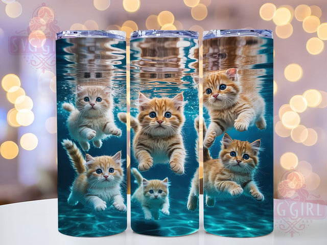 Whimsical Swimming Water Cat Tumbler, Water Cat Wrap, 20Oz Skinny Tumbler, Funny Cat Sublimation, Aquatic Animal Design, Whimsical Pet Tumbler, Cute Cat Wrap Sublimation SvggirlplusArt 