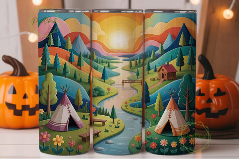 Whimsical Teepee Landscape Tumbler Wrap Sublimation PixelChick 