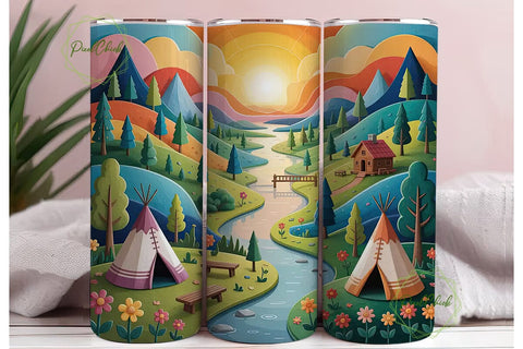Whimsical Teepee Landscape Tumbler Wrap Sublimation PixelChick 