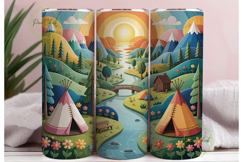 Whimsical Teepee Landscape Tumbler Wrap Sublimation PixelChick 