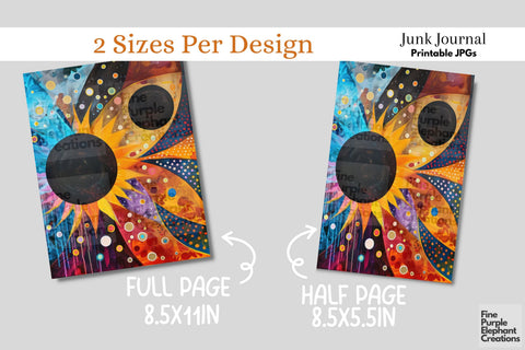 Whimsical Total Solar Eclipse Digital Junk Journal Kit Half Pages | Cosmic Celestial Event Digital Pattern Fine Purple Elephant Creations 