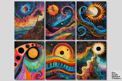 Whimsical Total Solar Eclipse Digital Junk Journal Kit Half Pages | Cosmic Celestial Event Digital Pattern Fine Purple Elephant Creations 