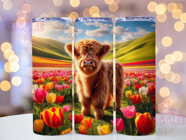 Whimsical Tulip Highland Cow Tumbler, Highland Cow Tumbler, Rustic Cow Wrap, Whimsical Cow Wrap, Country Cow Wrap, Sublimation Design, Trendy Gift Idea Sublimation SvggirlplusArt 