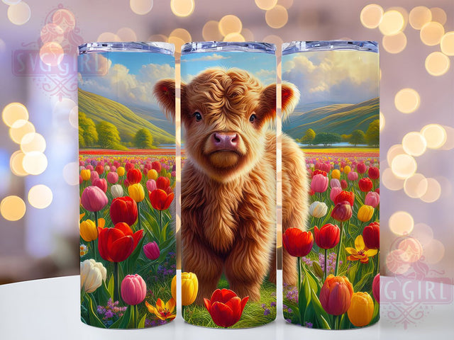 Whimsical Tulip Highland Cow Tumbler, Highland Cow Tumbler, Rustic Cow Wrap, Whimsical Cow Wrap, Country Cow Wrap, Sublimation Design, Trendy Gift Idea Sublimation SvggirlplusArt 