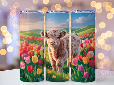 Whimsical Tulip Highland Cow Tumbler, Highland Cow Tumbler, Rustic Cow Wrap, Whimsical Cow Wrap, Country Cow Wrap, Sublimation Design, Trendy Gift Idea Sublimation SvggirlplusArt 