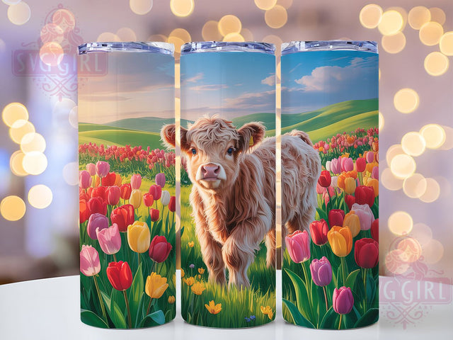 Whimsical Tulip Highland Cow Tumbler, Highland Cow Tumbler, Rustic Cow Wrap, Whimsical Cow Wrap, Country Cow Wrap, Sublimation Design, Trendy Gift Idea Sublimation SvggirlplusArt 