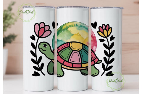 Whimsical Turtle 20oz Tumbler Wrap Sublimation PixelChick 