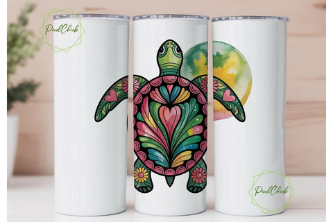 Whimsical Turtle 20oz Tumbler Wrap Sublimation PixelChick 