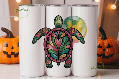 Whimsical Turtle 20oz Tumbler Wrap Sublimation PixelChick 