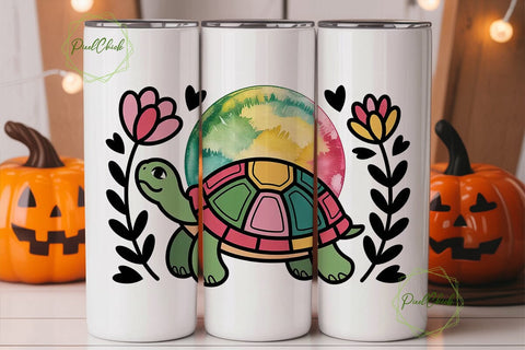 Whimsical Turtle 20oz Tumbler Wrap Sublimation PixelChick 