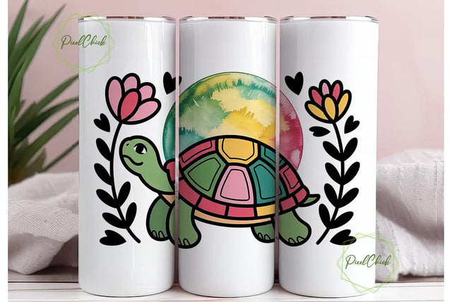 Whimsical Turtle 20oz Tumbler Wrap Sublimation PixelChick 