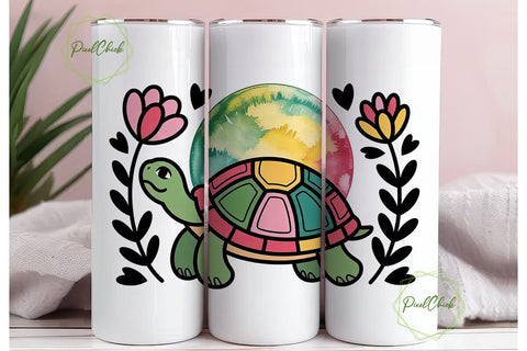 Whimsical Turtle 20oz Tumbler Wrap Sublimation PixelChick 