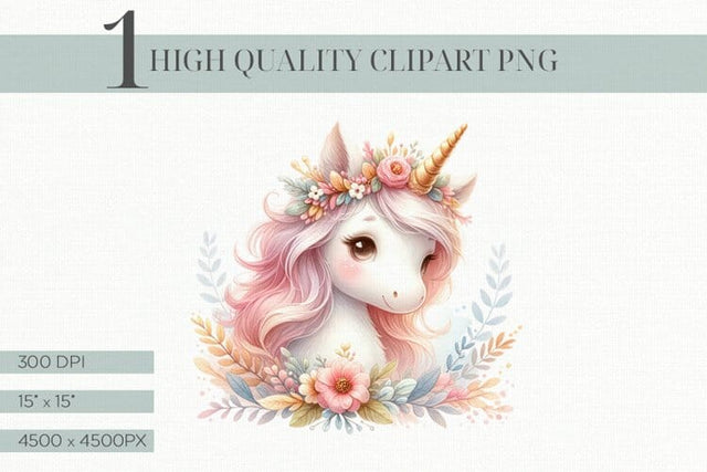 Whimsical Unicorn Clipart, Floral Unicorn Digital Download Sublimation BijouBay 