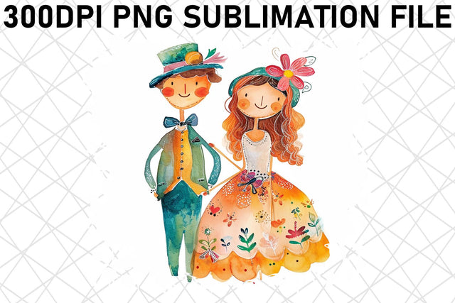 Whimsical Unions: Watercolor Bride & Groom Sublimation afrosvg 