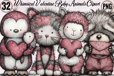 Whimsical Valentine Baby Animals Clipart Sublimation SVGArt 