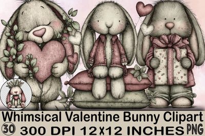 Whimsical Valentine Bunny Clipart Sublimation SVGArt 