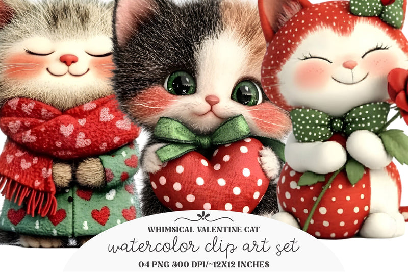 Whimsical Valentine Cat Clipart Sublimation designmaster24 