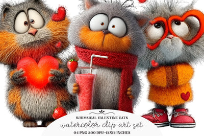 Whimsical Valentine Cats Clipart Sublimation designmaster24 