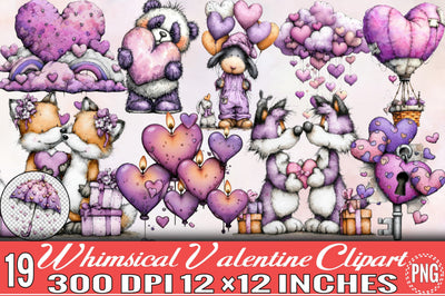 Whimsical Valentine Clipart Bundle. Sublimation SVGArt 
