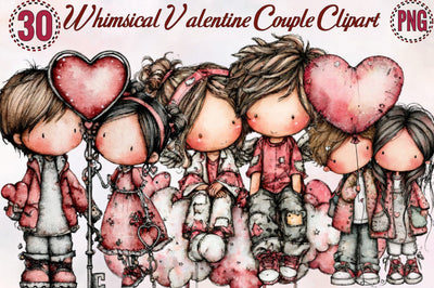 Whimsical Valentine Couple Clipart Bundle. Sublimation SVGArt 