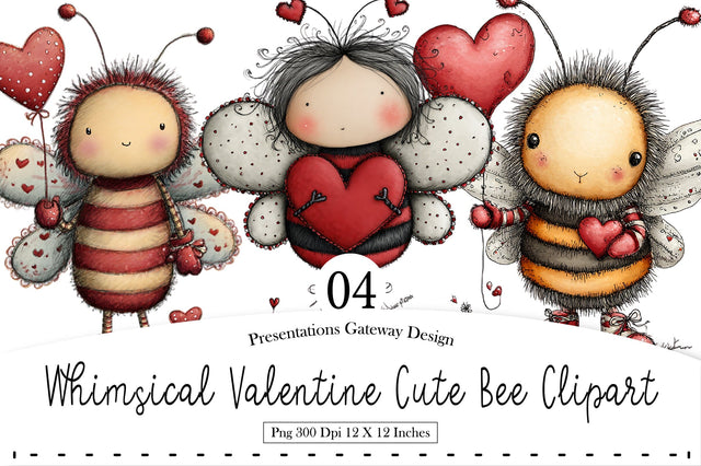 Whimsical Valentine Cute Bee Clipart Sublimation designmaster24 