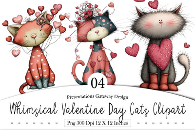 Whimsical Valentine Day Cats Clipart Sublimation designmaster24 