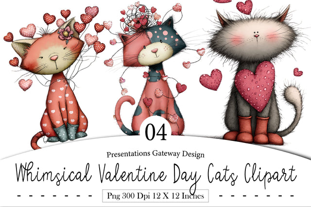 Whimsical Valentine Day Cats Clipart Sublimation designmaster24 