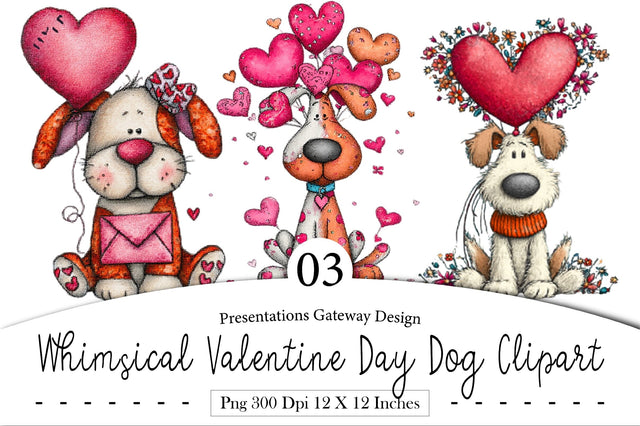 Whimsical Valentine Day Dog Clipart Sublimation designmaster24 
