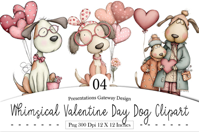 Whimsical Valentine Day Dog Clipart Sublimation designmaster24 