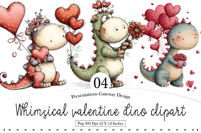 Whimsical Valentine Dino Clipart Bundle Sublimation designmaster24 