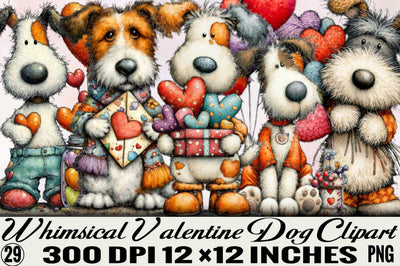 Whimsical Valentine Dog Clipart Bundle Sublimation SVGArt 