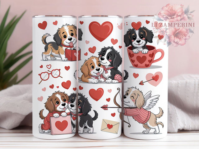 Whimsical Valentine Dog Tumbler, Whimsical Dog Wrap, Quirky Dog Cup, 20oz Sublimation Wrap, Stylish Dog Design Tumbler, Artistic Valentines Dog Cup, Cute Puppy Love Theme Wrap Sublimation Li Zamperini 