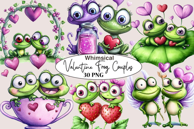Whimsical Valentine Frog Couples Clipart Sublimation SVGArt 