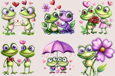 Whimsical Valentine Frog Couples Clipart Sublimation SVGArt 