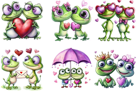 Whimsical Valentine Frog Couples Clipart Sublimation SVGArt 