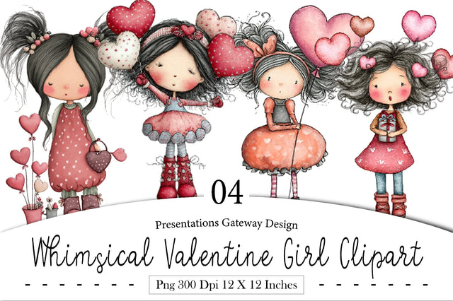 Whimsical Valentine girl Png Clipart Sublimation designmaster24 
