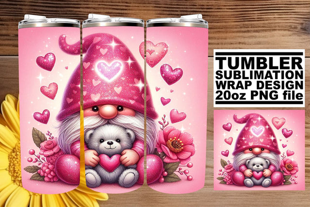 Whimsical Valentine Gnome Tumbler Art Sublimation afrosvg 