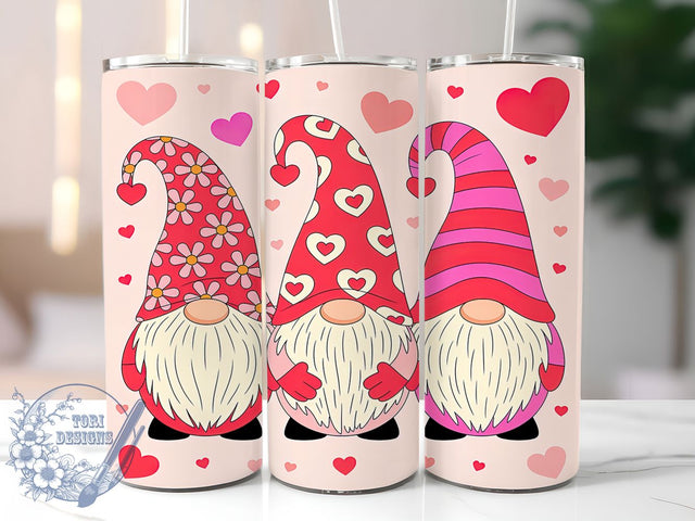 Whimsical Valentine Gnome Tumbler, Cute Love Pattern, Whimsical Gnome Design, 20Oz Sublimation Wrap, Romantic Gnome Art, Sweet Valentine Texture, Tumbler Sublimation Sublimation ToriDesigns 