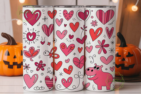 Whimsical Valentine Hearts 20oz Tumbler Sublimation PixelChick 