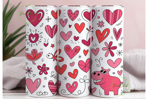 Whimsical Valentine Hearts 20oz Tumbler Sublimation PixelChick 