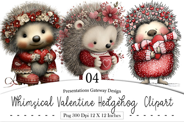 Whimsical Valentine Hedgehog Clipart Sublimation designmaster24 