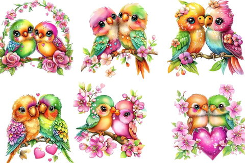 Whimsical Valentine Love Birds Clipart Sublimation SVGArt 