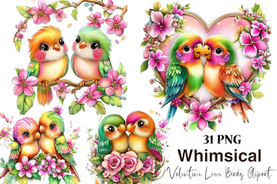 Whimsical Valentine Love Birds Clipart Sublimation SVGArt 