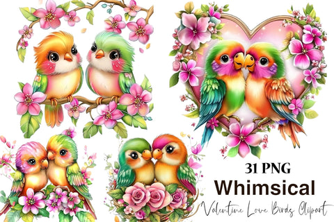Whimsical Valentine Love Birds Clipart Sublimation SVGArt 
