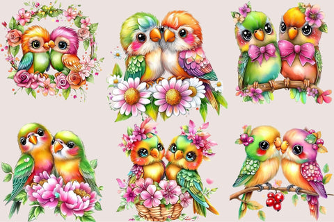 Whimsical Valentine Love Birds Clipart Sublimation SVGArt 