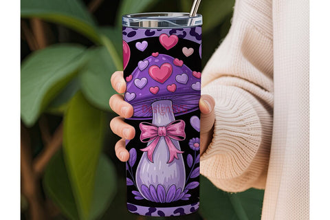 Whimsical Valentine Mushroom Tumbler Sublimation DesignSVG 