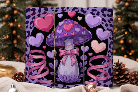 Whimsical Valentine Mushroom Tumbler Sublimation DesignSVG 