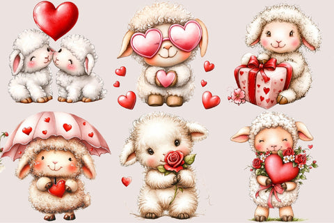 Whimsical Valentine Sheep Clipart Sublimation SVGArt 