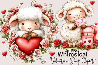 Whimsical Valentine Sheep Clipart Sublimation SVGArt 
